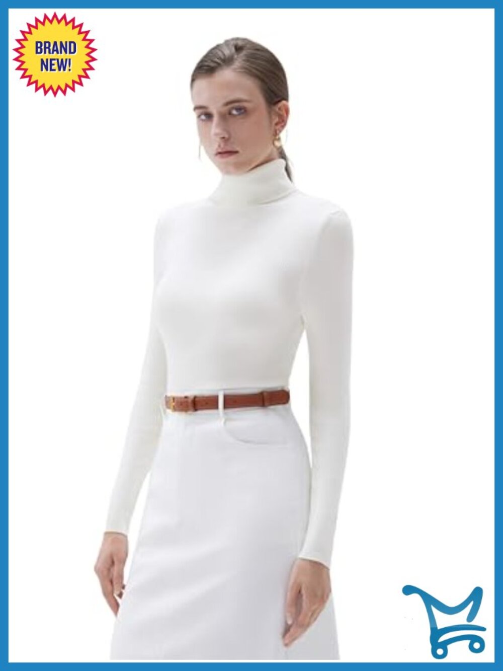 Turtleneck Cashmere Blend Sweater Long Sleeve Fitted Thermal Pullover